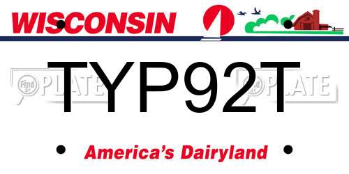 TYP92T Wisconsin License Plate