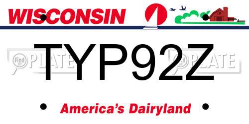 TYP92Z Wisconsin License Plate