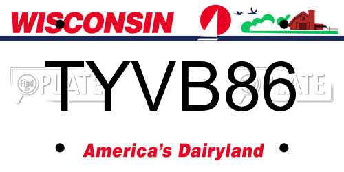 TYVB86 Wisconsin License Plate