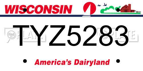TYZ5283 Wisconsin License Plate