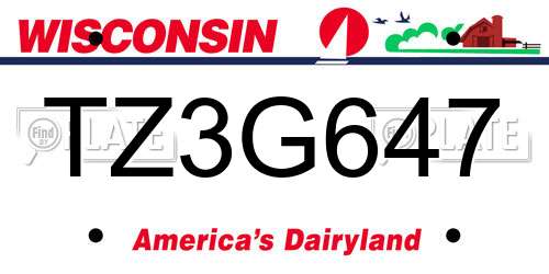 TZ3G647 Wisconsin License Plate