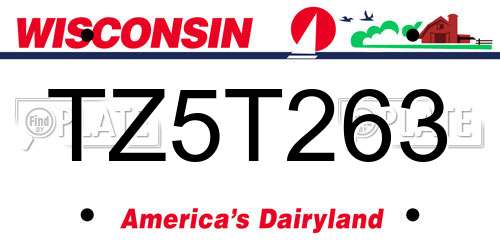 TZ5T263 Wisconsin License Plate