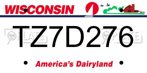 TZ7D276 Wisconsin License Plate