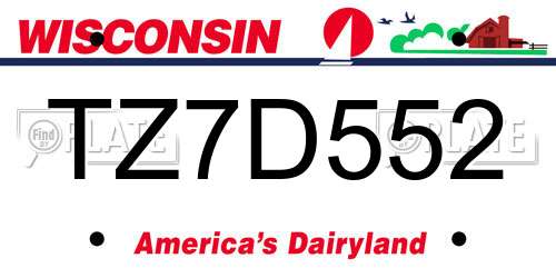 TZ7D552 Wisconsin License Plate