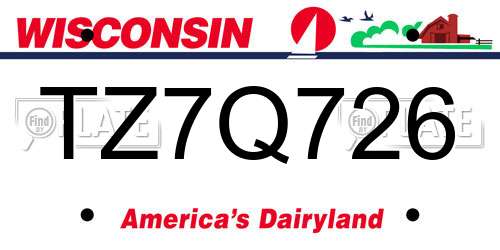 TZ7Q726 Wisconsin License Plate