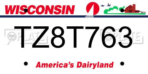 TZ8T763 Wisconsin License Plate