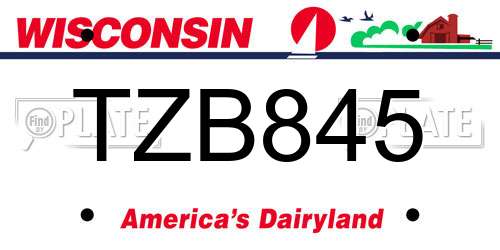 TZB845 Wisconsin License Plate
