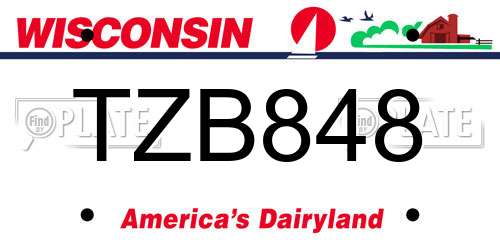 TZB848 Wisconsin License Plate