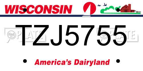 TZJ5755 Wisconsin License Plate
