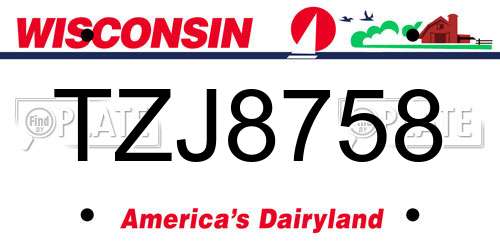 TZJ8758 Wisconsin License Plate