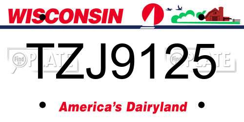 TZJ9125 Wisconsin License Plate