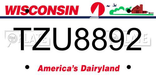 TZU8892 Wisconsin License Plate
