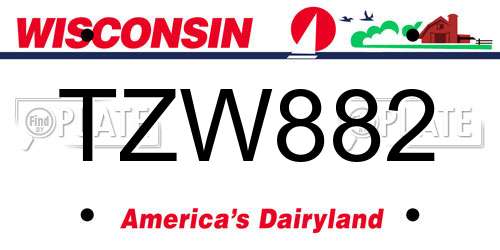 TZW882 Wisconsin License Plate