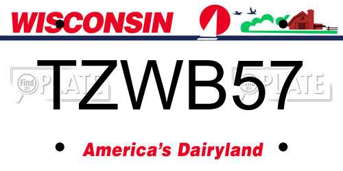 TZWB57 Wisconsin License Plate