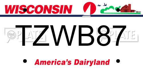 TZWB87 Wisconsin License Plate