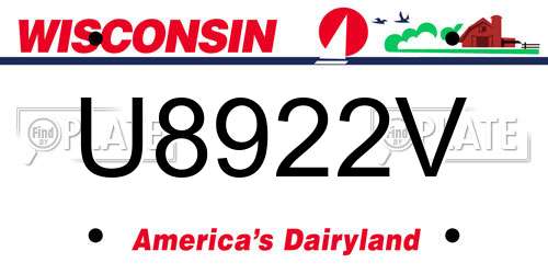 U8922V Wisconsin License Plate