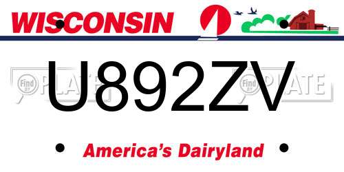 U892ZV Wisconsin License Plate