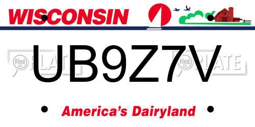 UB9Z7V Wisconsin License Plate