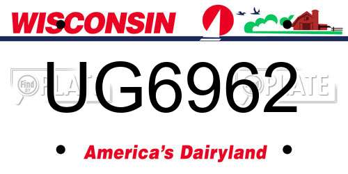 UG6962 Wisconsin License Plate