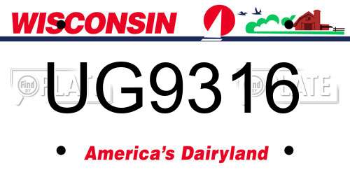 UG9316 Wisconsin License Plate