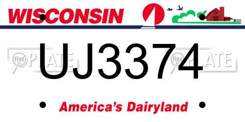 UJ3374 Wisconsin License Plate