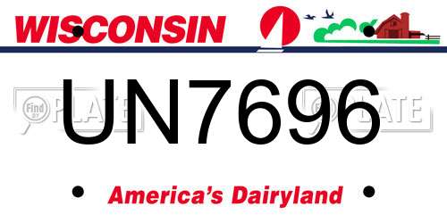 UN7696 Wisconsin License Plate