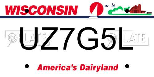 UZ7G5L Wisconsin License Plate