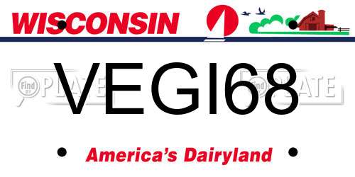 VEGI68 Wisconsin License Plate