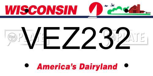 VEZ232 Wisconsin License Plate