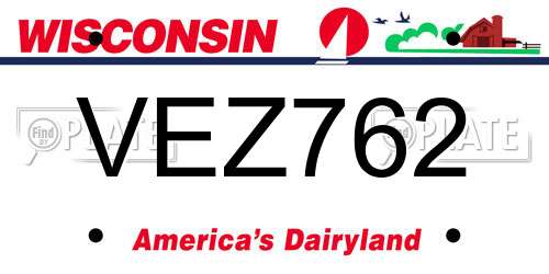 VEZ762 Wisconsin License Plate