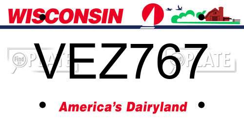 VEZ767 Wisconsin License Plate