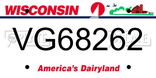 VG68262 Wisconsin License Plate