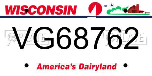 VG68762 Wisconsin License Plate