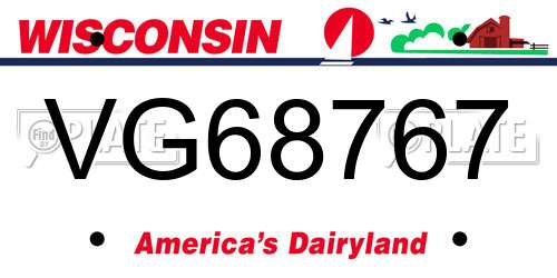 VG68767 Wisconsin License Plate