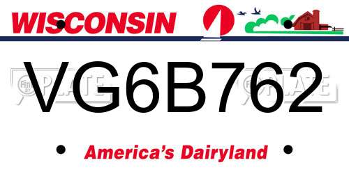 VG6B762 Wisconsin License Plate
