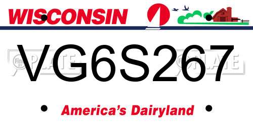 VG6S267 Wisconsin License Plate