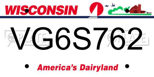 VG6S762 Wisconsin License Plate