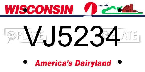 VJ5234 Wisconsin License Plate
