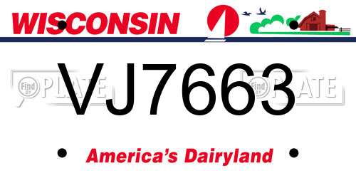 VJ7663 Wisconsin License Plate
