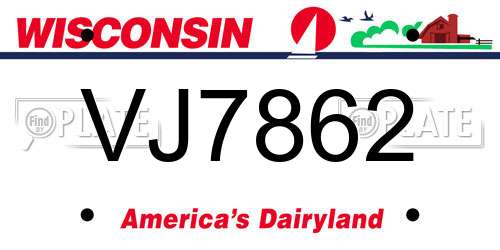 VJ7862 Wisconsin License Plate