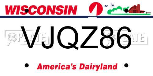 VJQZ86 Wisconsin License Plate