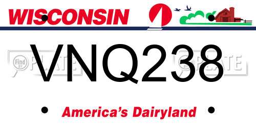 VNQ238 Wisconsin License Plate