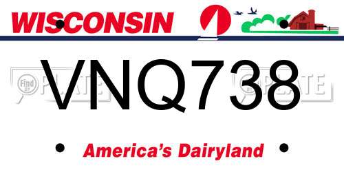 VNQ738 Wisconsin License Plate
