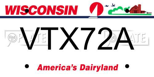 VTX72A Wisconsin License Plate