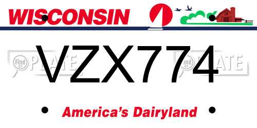 VZX774 Wisconsin License Plate