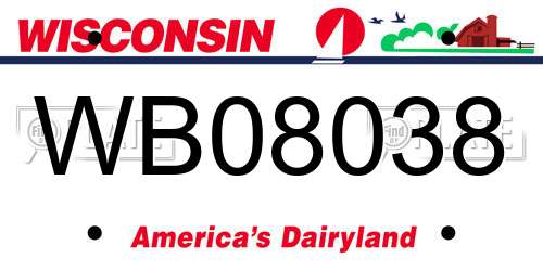 WB08038 Wisconsin License Plate