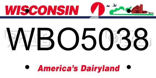 WBO5038 Wisconsin License Plate