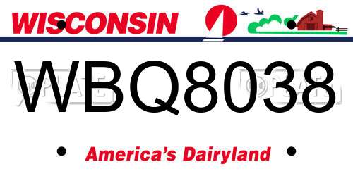 WBQ8038 Wisconsin License Plate
