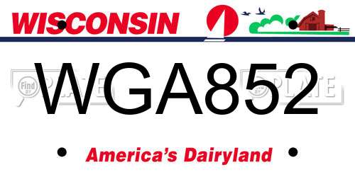 WGA852 Wisconsin License Plate