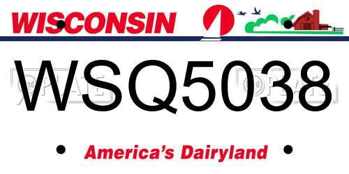 WSQ5038 Wisconsin License Plate